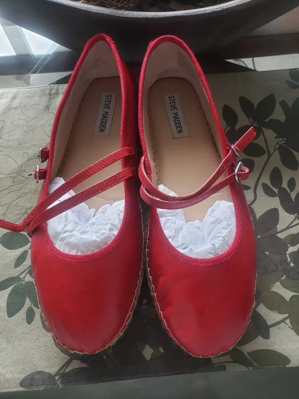 Steve Madden Red Leather Espadrille Mary Jane Flats Size 11